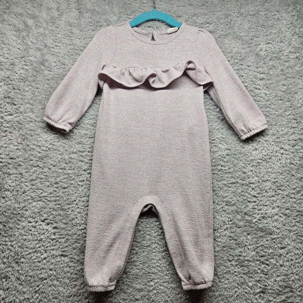 Baby Gap Girl Purple Romper One Piece Outfit Size 6-12 Months Ruffle Longsleeve